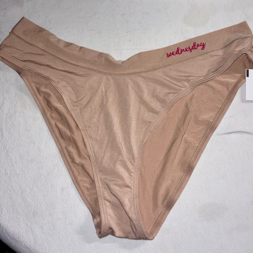CUUP Nude Bikini Panties with Pink Wednesday Embroidery